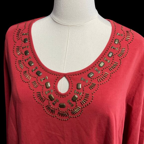 Terracotta Top w/ Embellished Keyhole Neckline - Picture 2 of 2